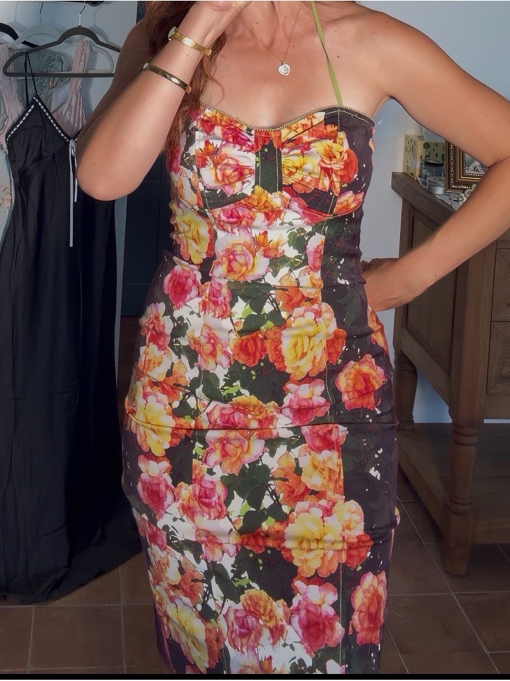 Floral Bodycon Halter Dress in Multicolor